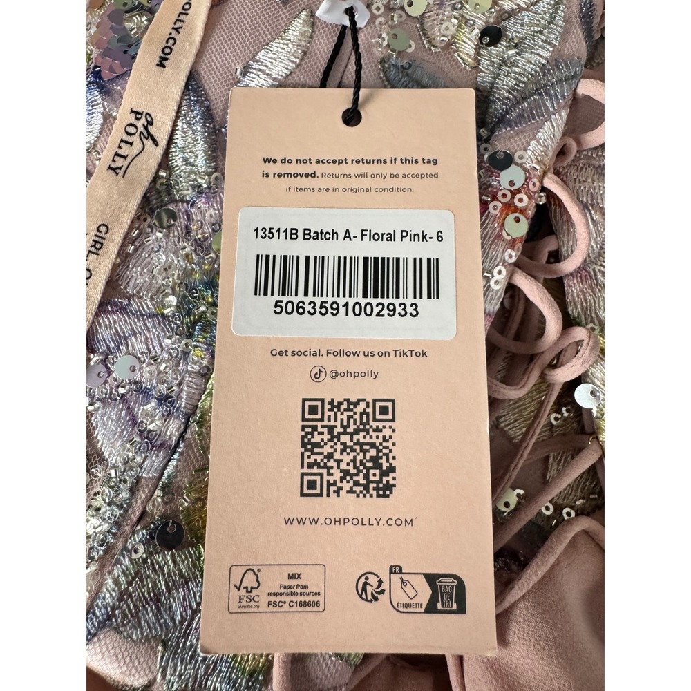 Oh Polly Blush Pink Floral Embroidered Sequin Corset Tiered Mini Dress US 2NWT - Picture 10 of 11